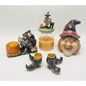 Lot Of 5 Witch Candle Holders Tealight Taper Votive Shoes Glowing Eyes Halloween